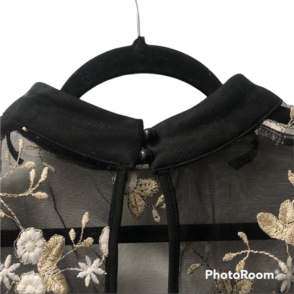 (219) Black Sheer Floral Mini Dress - Picture 7 of 16